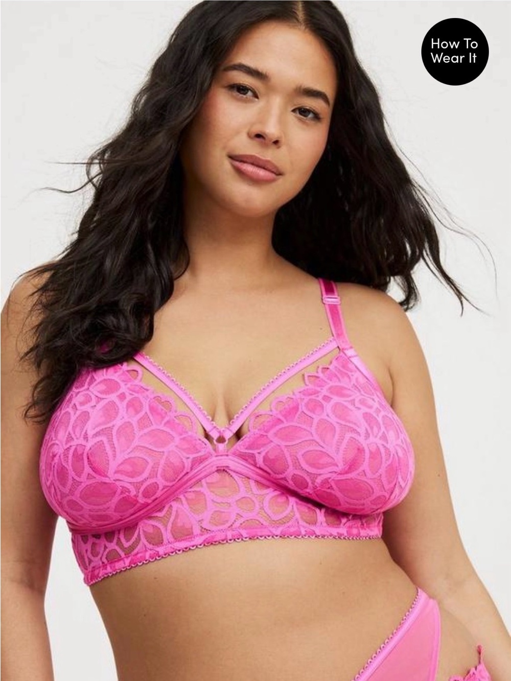 torrid Bright Pink Lace Longline Bralette with Strappy Detail